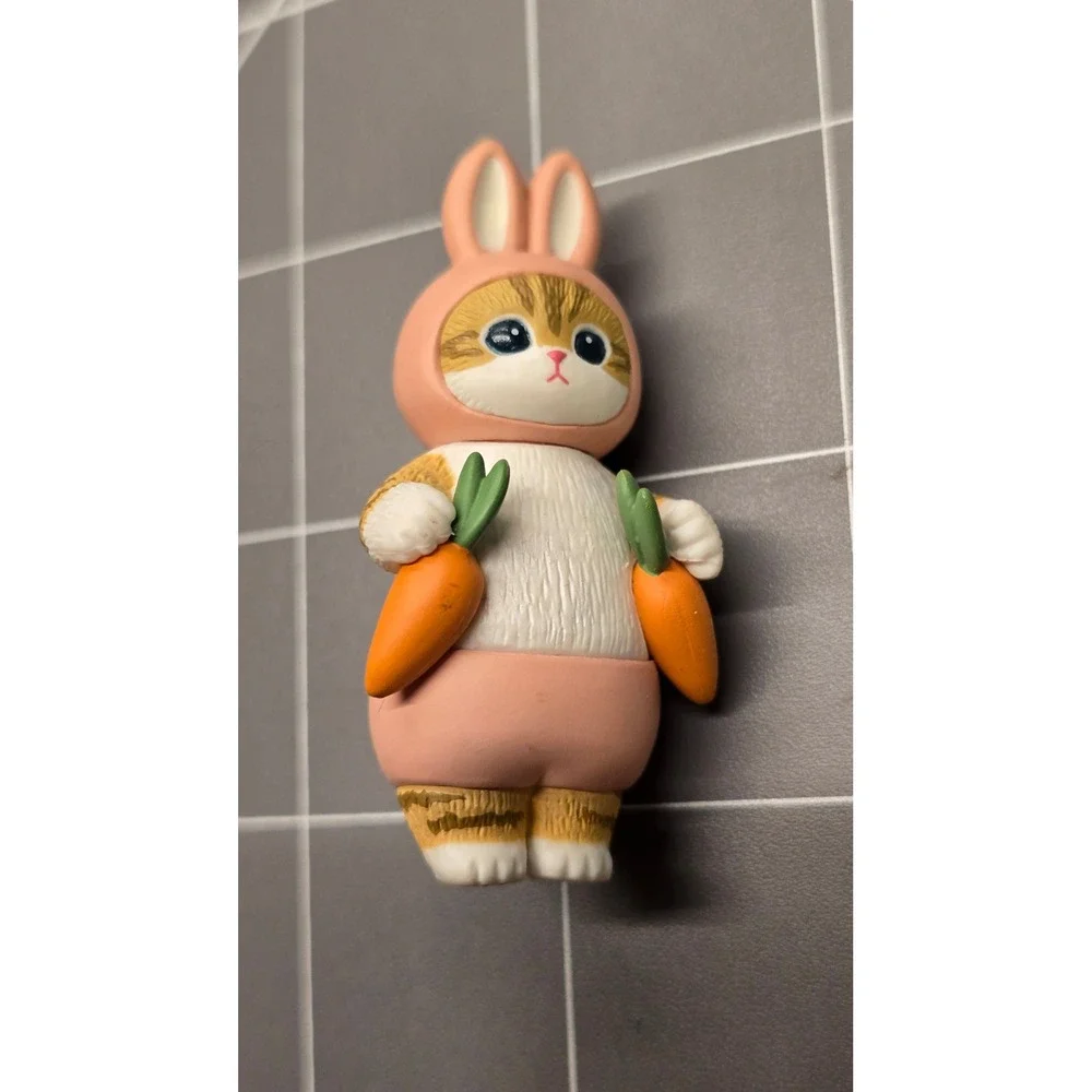 Mofusand Kitan Club Cat in Pink Bunny Costume Figurine Holding Carrots Kawaii